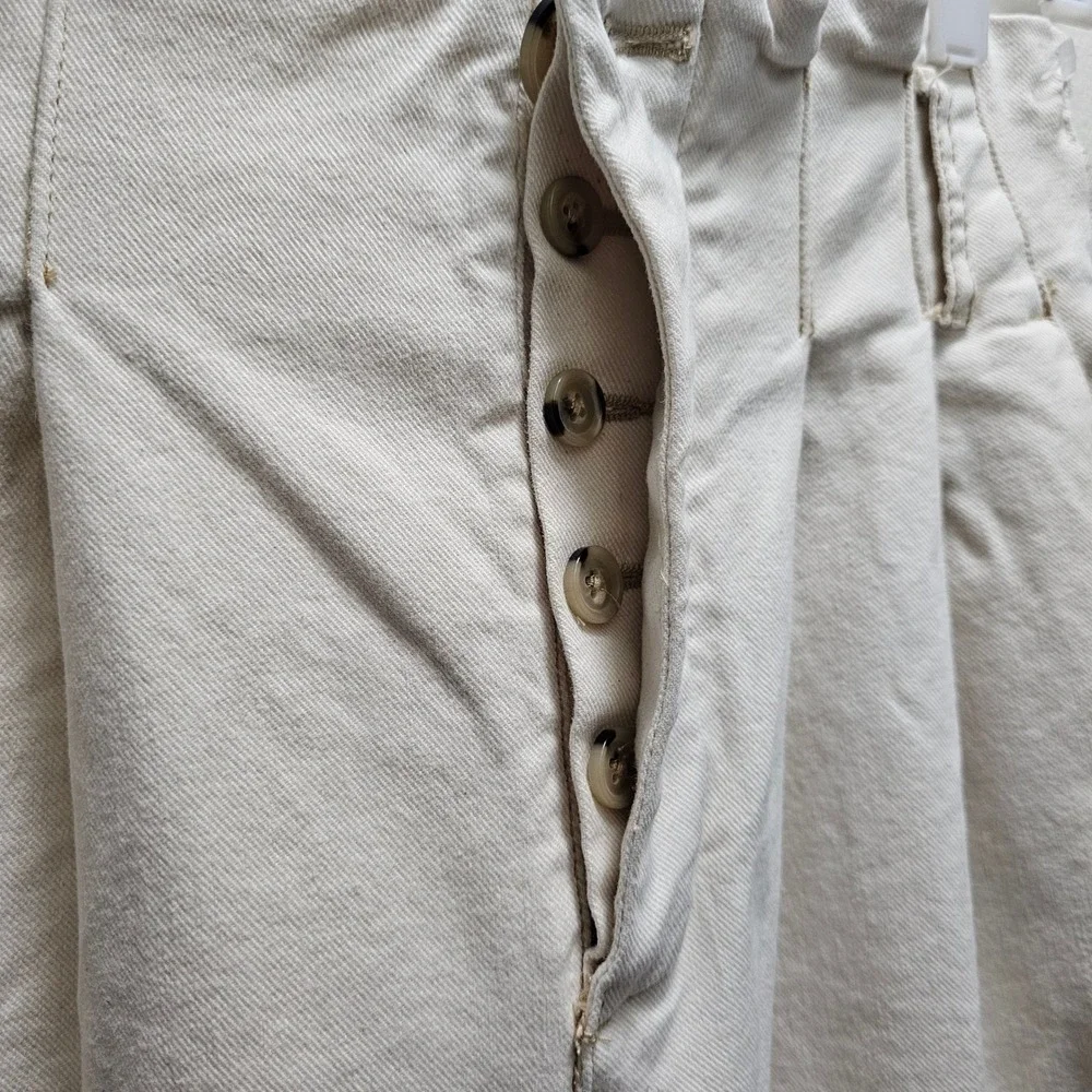 FREE PEOPLE High-Waisted Pleated Carrot Jeans Ecru Sz 2